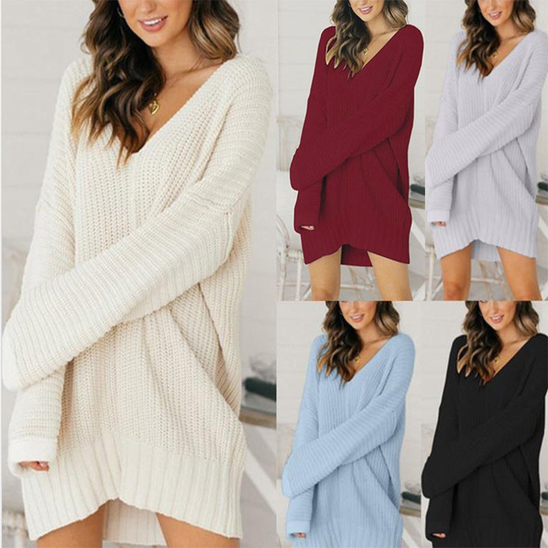 Women's Oversized Sweater Dress | Chunky Knit, Deep V-Neck, Long Sleeves, Tunic Length | 4 Colours, S to 3XL