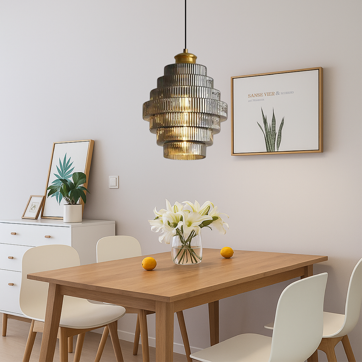 Tiered Glass Pendant Light | Amber, Smoky Gray or Pink Beehive Shade, Metal Cap | 8.7 x 11.8 in Hanging Light