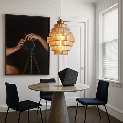 Tiered Glass Pendant Light | Amber, Smoky Gray or Pink Beehive Shade, Metal Cap | 8.7 x 11.8 in Hanging Light
