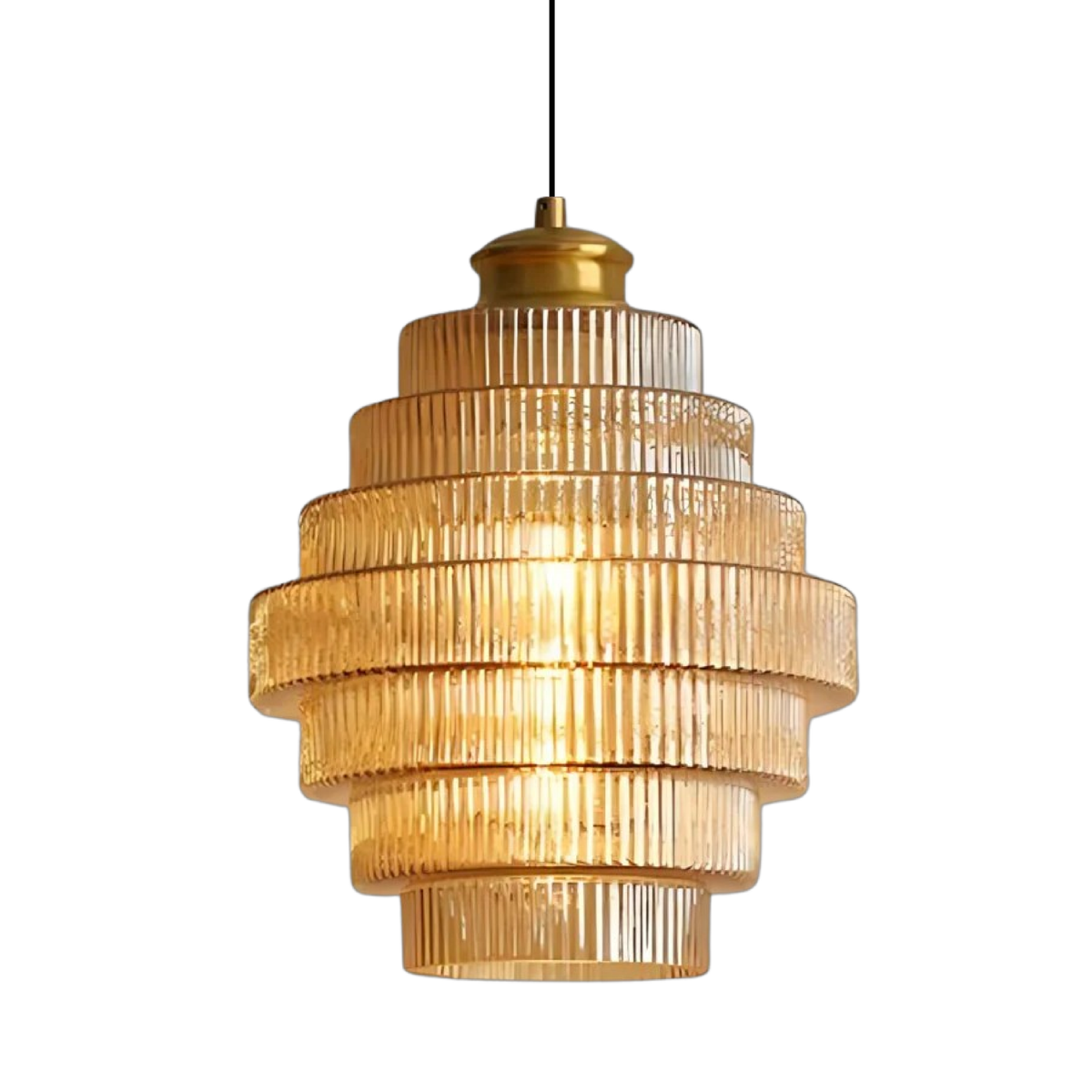 Tiered Glass Pendant Light | Amber, Smoky Gray or Pink Beehive Shade, Metal Cap | 8.7 x 11.8 in Hanging Light