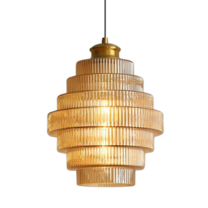 Tiered Glass Pendant Light | Amber, Smoky Gray or Pink Beehive Shade, Metal Cap | 8.7 x 11.8 in Hanging Light