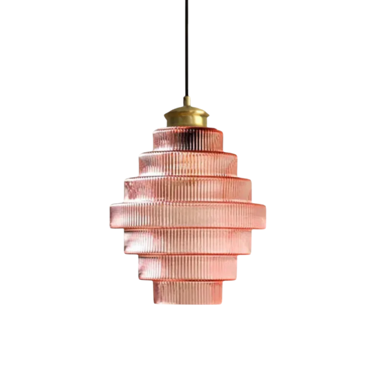 Tiered Glass Pendant Light | Amber, Smoky Gray or Pink Beehive Shade, Metal Cap | 8.7 x 11.8 in Hanging Light