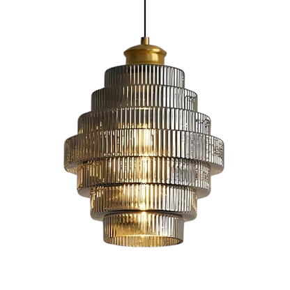 Tiered Glass Pendant Light | Amber, Smoky Gray or Pink Beehive Shade, Metal Cap | 8.7 x 11.8 in Hanging Light
