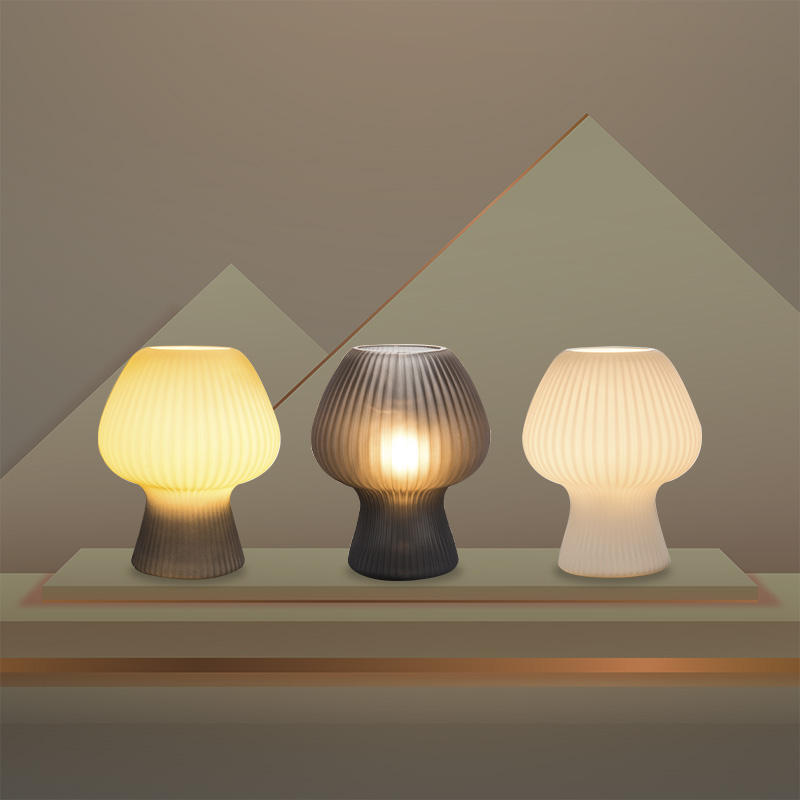 Table Lamp | Ribbed Glass, Vintage Mushroom Design