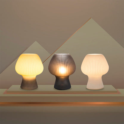 Table Lamp | Ribbed Glass, Vintage Mushroom Design