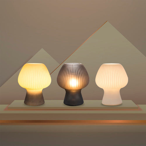 Table Lamp | Ribbed Glass, Vintage Mushroom Design