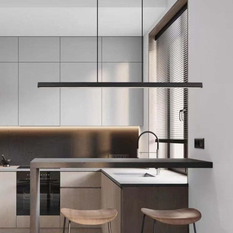 Linear LED Pendant Light | Black or Brown Metal and Acrylic Bar, 31.5 to 59 in | Adjustable Hanging, Dining Room