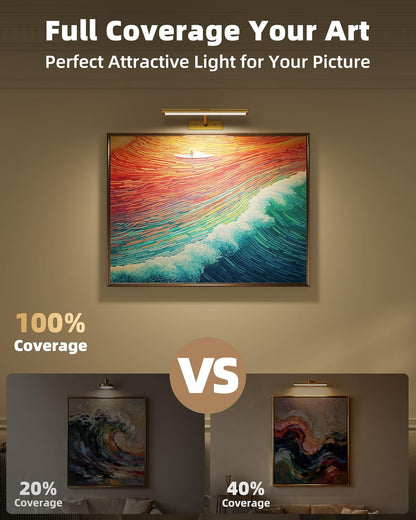Rechargeable Picture Light | Cordless LED Bar, Magnetic Mount, USB-C | Remote & Touch Dimming, Timer, Gold or Black