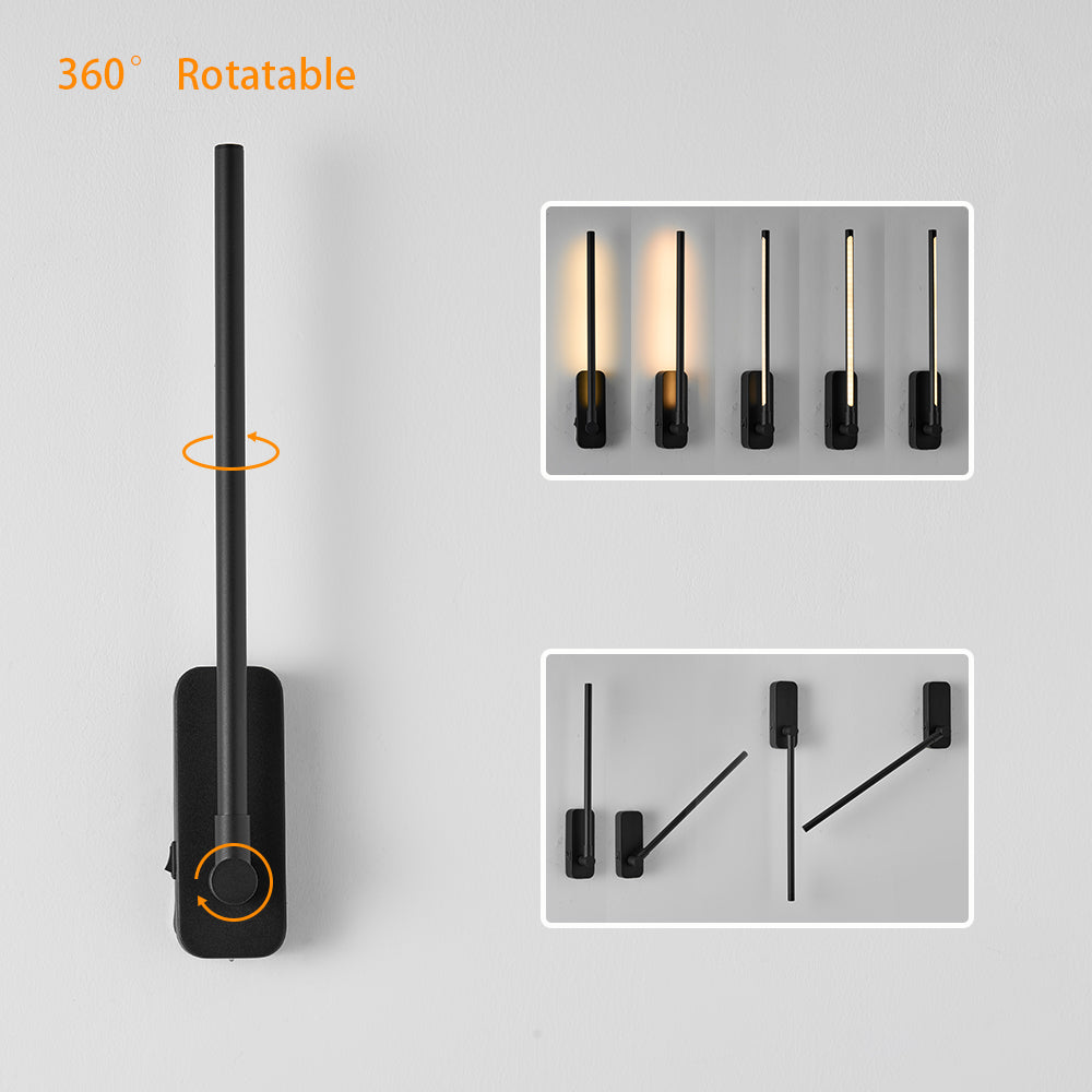 The LED bar rotates 360 degrees, from vertical sconce to horizontal picture light