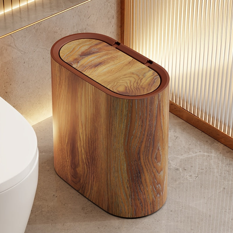 Marble Pattern Trash Can | Space-Saving Oval Design with Lid