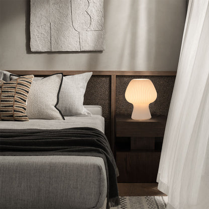 Table Lamp | Ribbed Glass, Vintage Mushroom Design