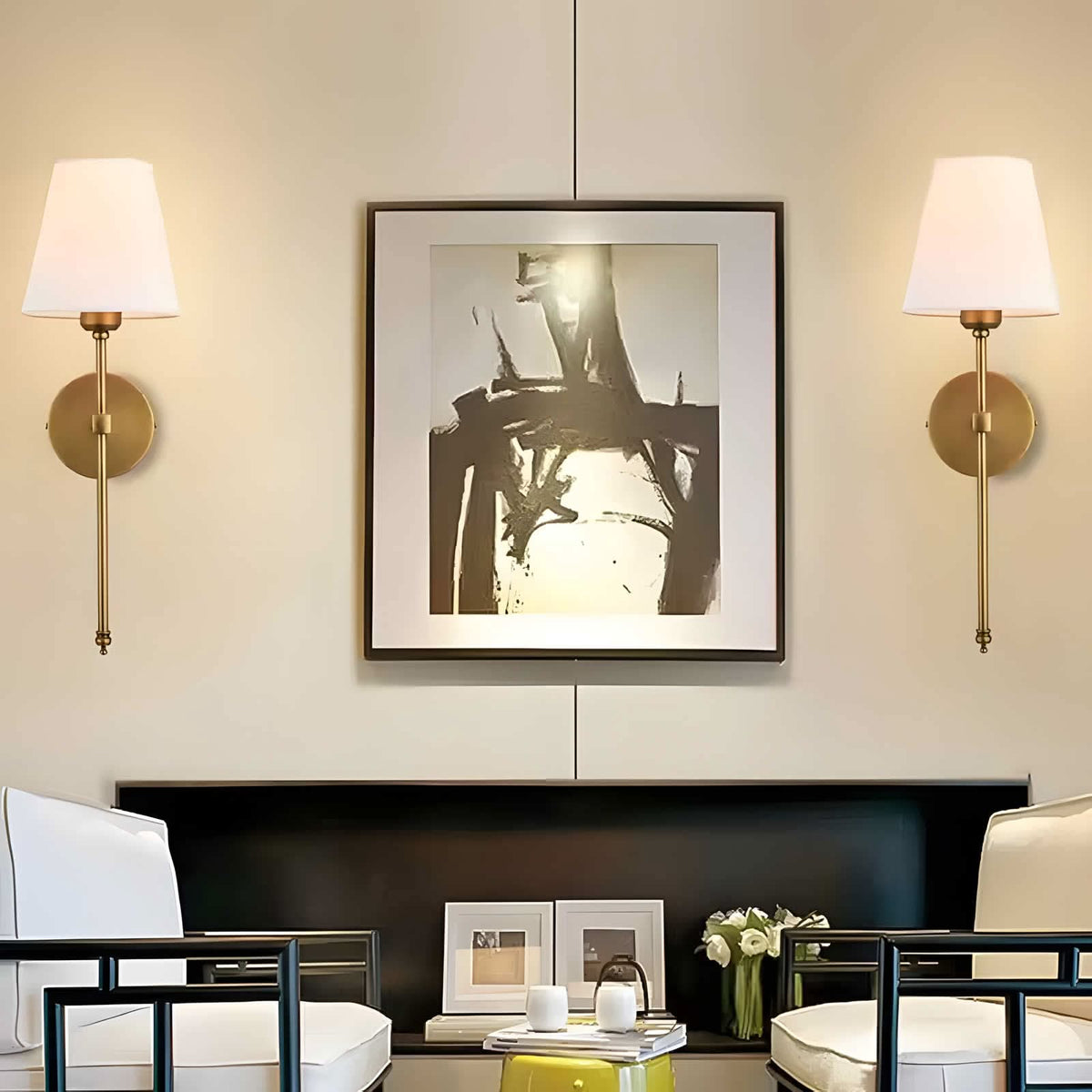 Fabric Shade Wall Sconces, Set of 2 | Rechargeable LED Bulbs with Remote | Stick-On or Screw Mount, 3 Finishes