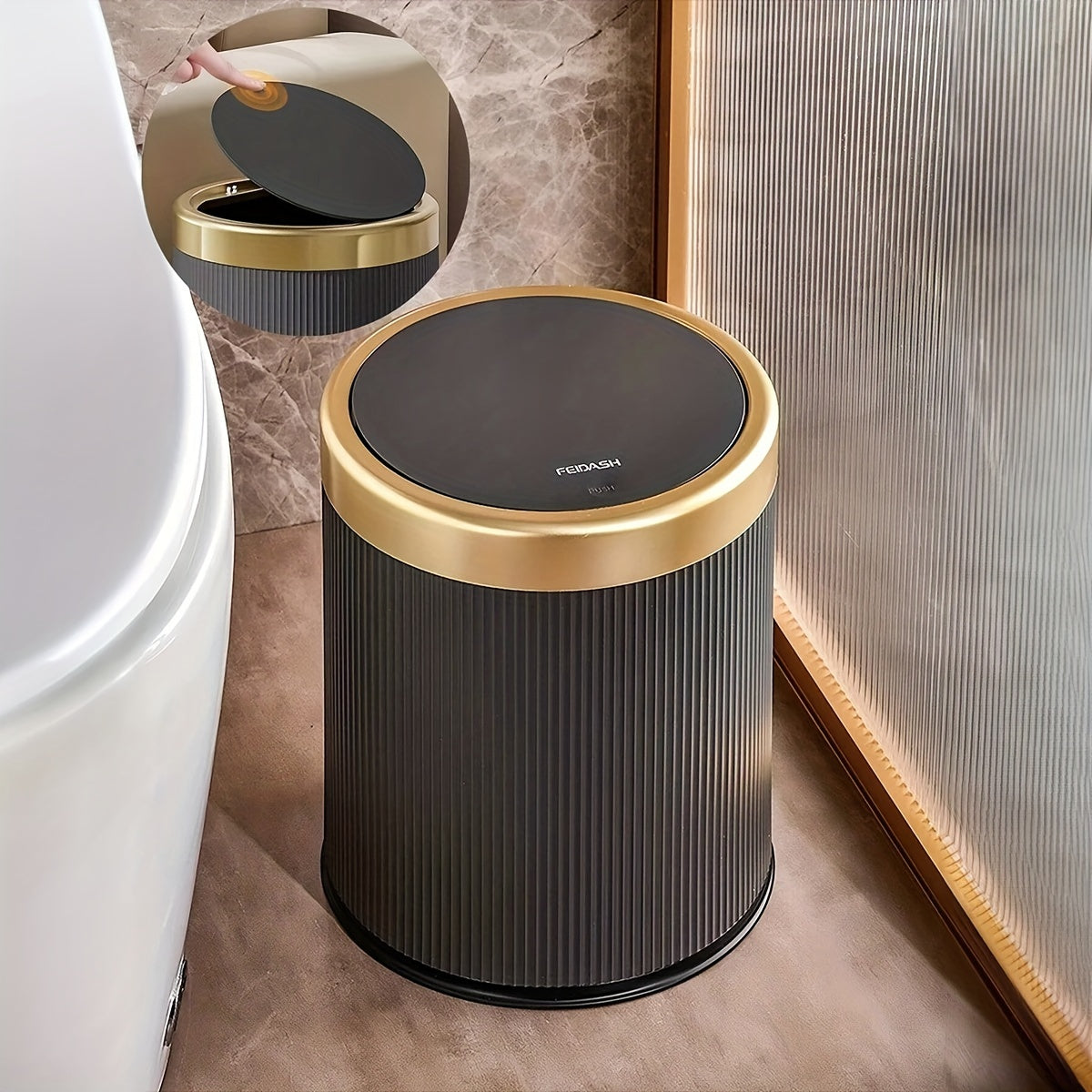 Oval Trash Can | Press-Top Lid with Odor-Sealing Inner Bucket