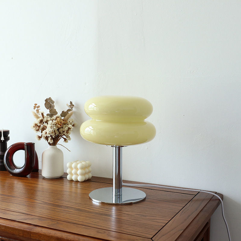 LED Table Lamp | Handcrafted Glass Shade with Chrome Base