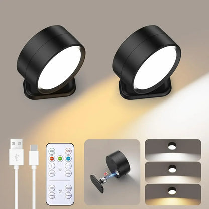 Rechargeable Wall Sconce | Magnetic LED Puck Light, 360° Swivel | Remote and Touch Dimming, Single or Set of 2