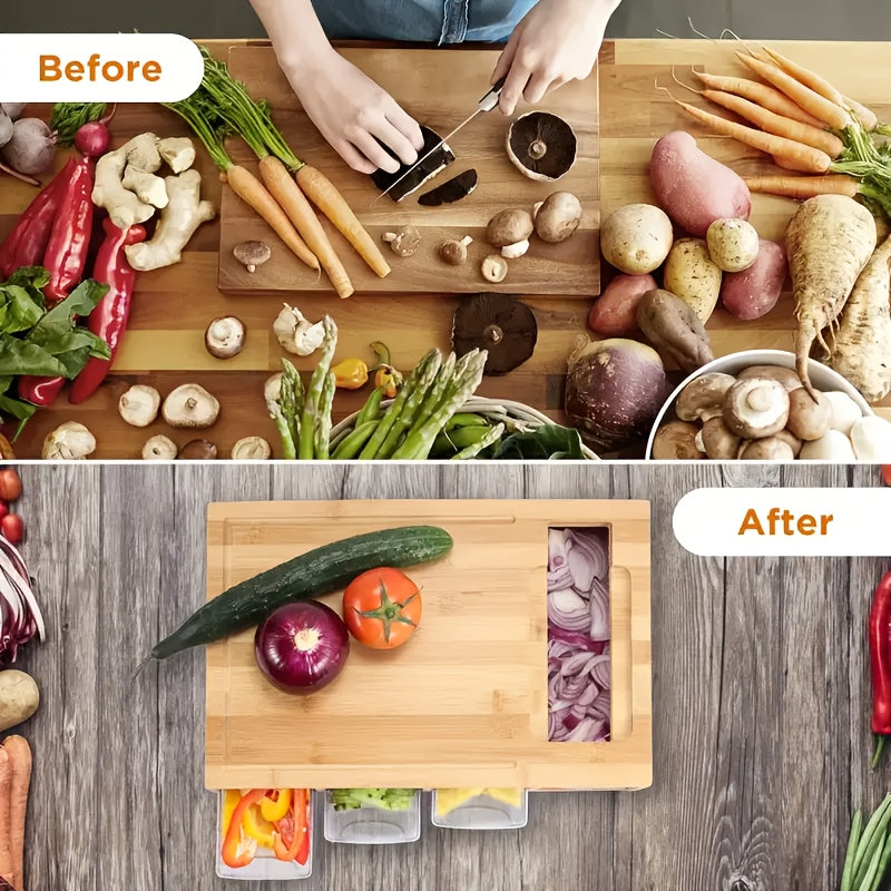 Bamboo Cutting Board Set | 4 Interchangeable Blades, Built-In Storage Trays