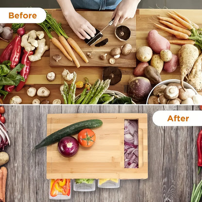 Bamboo Cutting Board Set | 4 Interchangeable Blades, Built-In Storage Trays