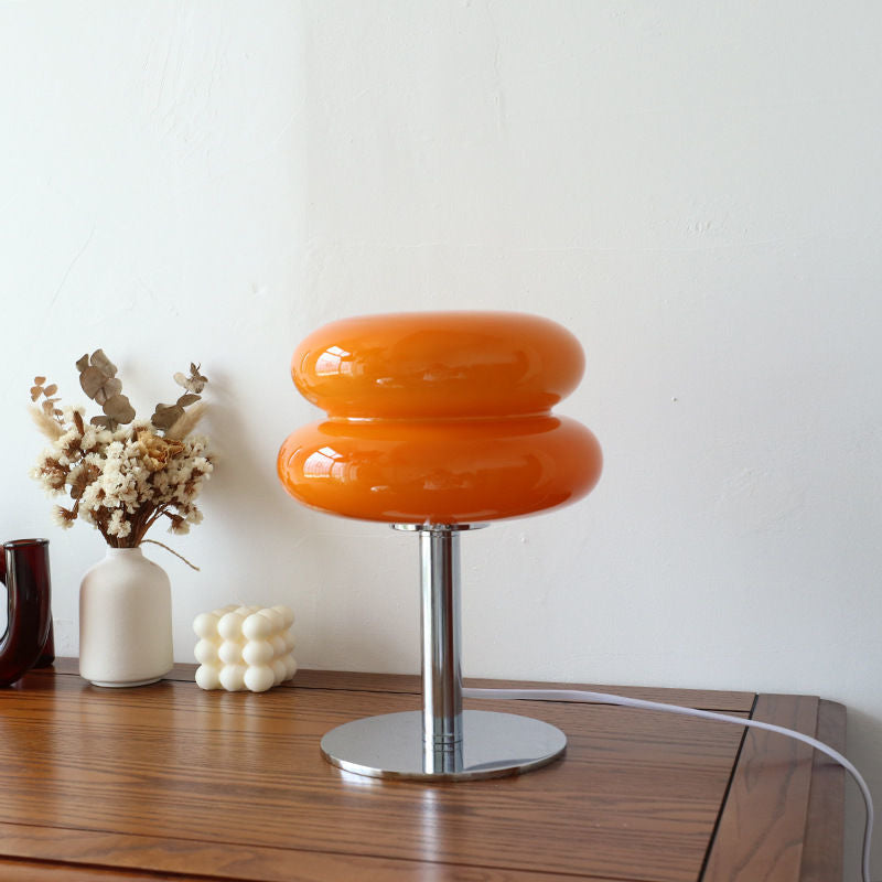 LED Table Lamp | Handcrafted Glass Shade with Chrome Base
