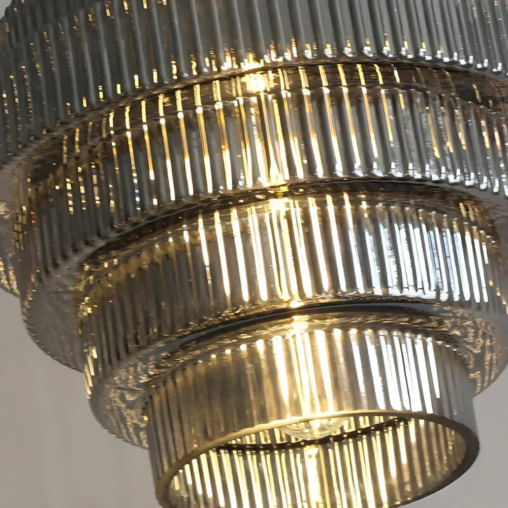 Tiered Glass Pendant Light | Amber, Smoky Gray or Pink Beehive Shade, Metal Cap | 8.7 x 11.8 in Hanging Light