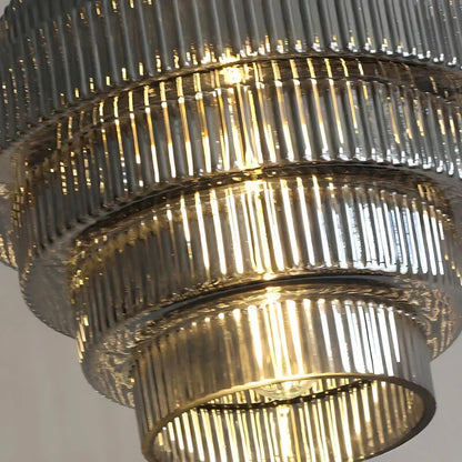 Tiered Glass Pendant Light | Amber, Smoky Gray or Pink Beehive Shade, Metal Cap | 8.7 x 11.8 in Hanging Light