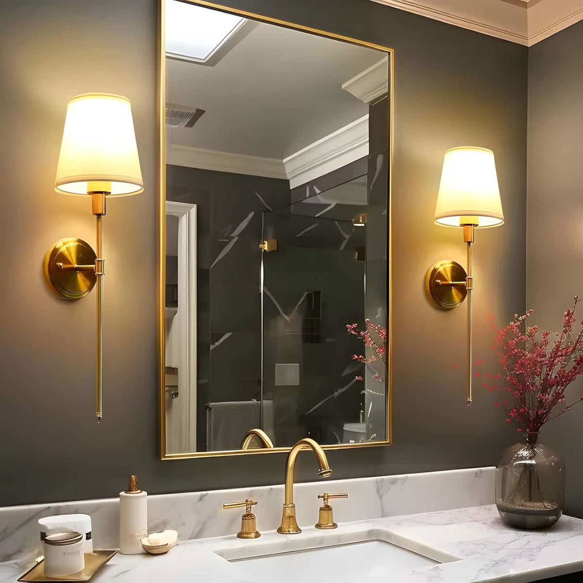 Fabric Shade Wall Sconces, Set of 2 | Rechargeable LED Bulbs with Remote | Stick-On or Screw Mount, 3 Finishes