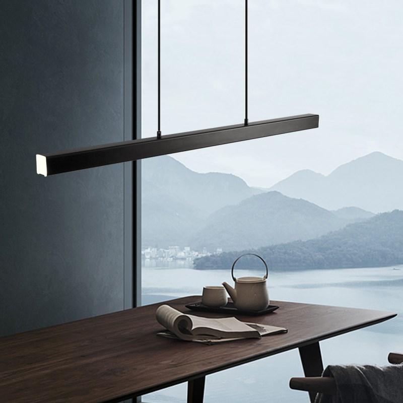 Linear LED Pendant Light | Black or Brown Metal and Acrylic Bar, 31.5 to 59 in | Adjustable Hanging, Dining Room