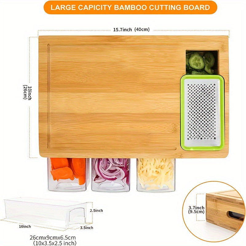 Bamboo Cutting Board Set | 4 Interchangeable Blades, Built-In Storage Trays