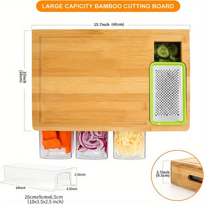 Bamboo Cutting Board Set | 4 Interchangeable Blades, Built-In Storage Trays