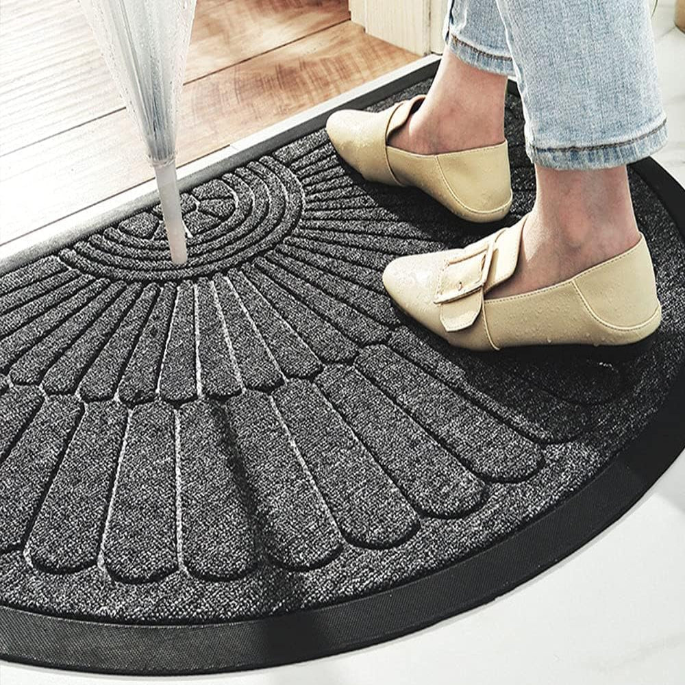Non Slip Door Mat | Semi Circular Rubber Base for Dirt Control | Entryway Mat