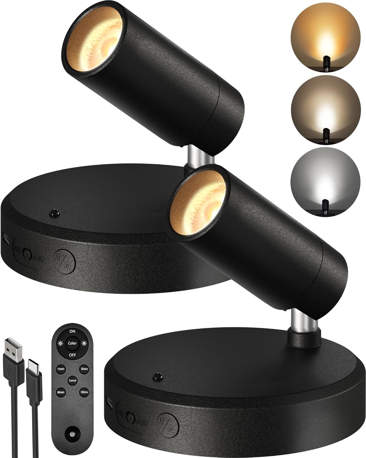 Wireless Accent Spotlight | Rechargeable RGB LED Art Light, 5500mAh | Remote & Touch, Magnetic Mount, 1, 2 or 4