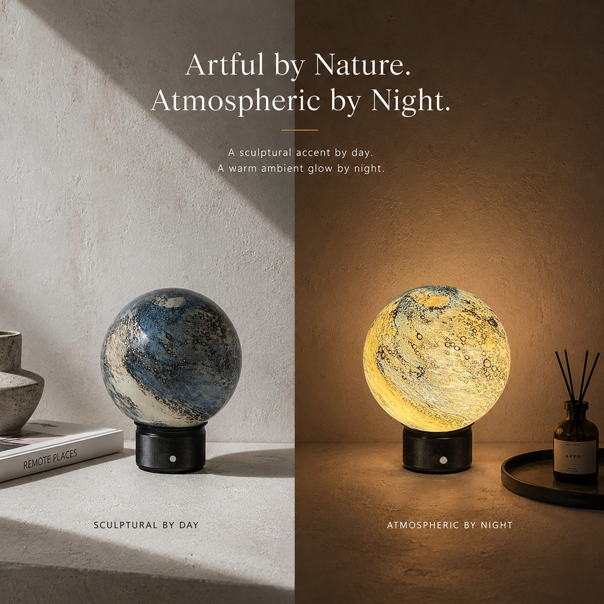 Cordless Glass Globe Lamp | 5.8 in Blue Glass Globe on a Metal Base | Rechargeable, 3 Brightness Levels, 25 Hours