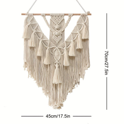 Macrame Wall Hanging | Handwoven Cotton Tapestry with Fringe