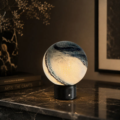 Cordless Glass Globe Lamp | 5.8 in Blue Glass Globe on a Metal Base | Rechargeable, 3 Brightness Levels, 25 Hours