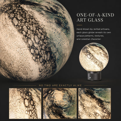 Cordless Glass Globe Lamp | 5.8 in Blue Glass Globe on a Metal Base | Rechargeable, 3 Brightness Levels, 25 Hours