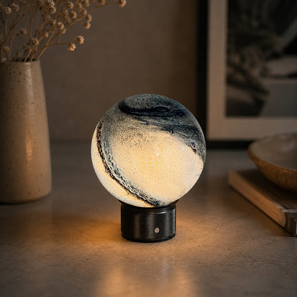 Cordless Glass Globe Lamp | 5.8 in Blue Glass Globe on a Metal Base | Rechargeable, 3 Brightness Levels, 25 Hours