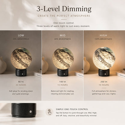Cordless Glass Globe Lamp | 5.8 in Blue Glass Globe on a Metal Base | Rechargeable, 3 Brightness Levels, 25 Hours
