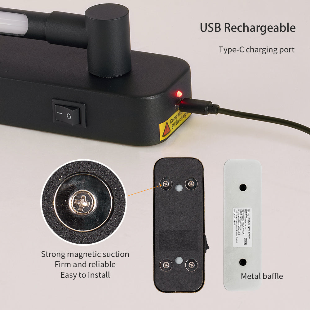 Base with USB-C charging port, on/off switch and magnetic mounting plate