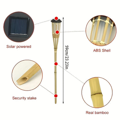 Solar Bamboo Flame Lights | 12-LED Flickering Effect Garden Lanterns, Eco-Friendly Design