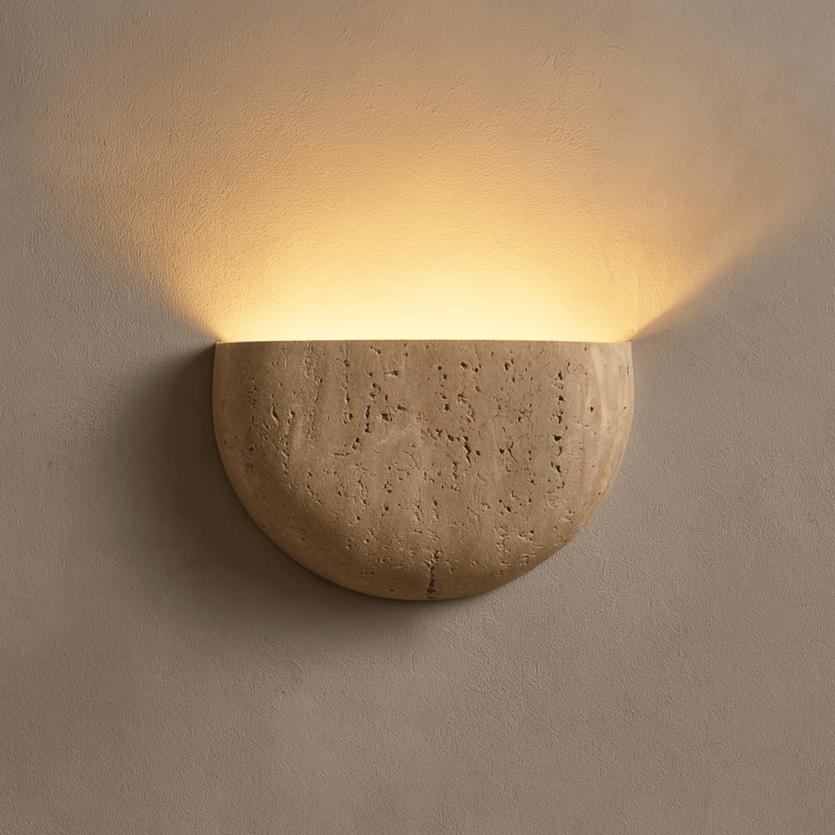 Travertine Stone Wall Sconce | Half-Bowl Uplight, G9 LED Bulb Included | 7.9 in Wabi-Sabi Wall Washer, Hardwired