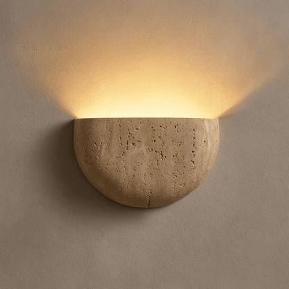 Travertine Stone Wall Sconce | Half-Bowl Uplight, G9 LED Bulb Included | 7.9 in Wabi-Sabi Wall Washer, Hardwired
