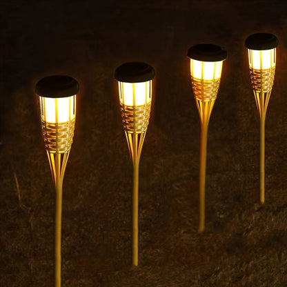 Solar Bamboo Flame Lights | 12-LED Flickering Effect Garden Lanterns, Eco-Friendly Design