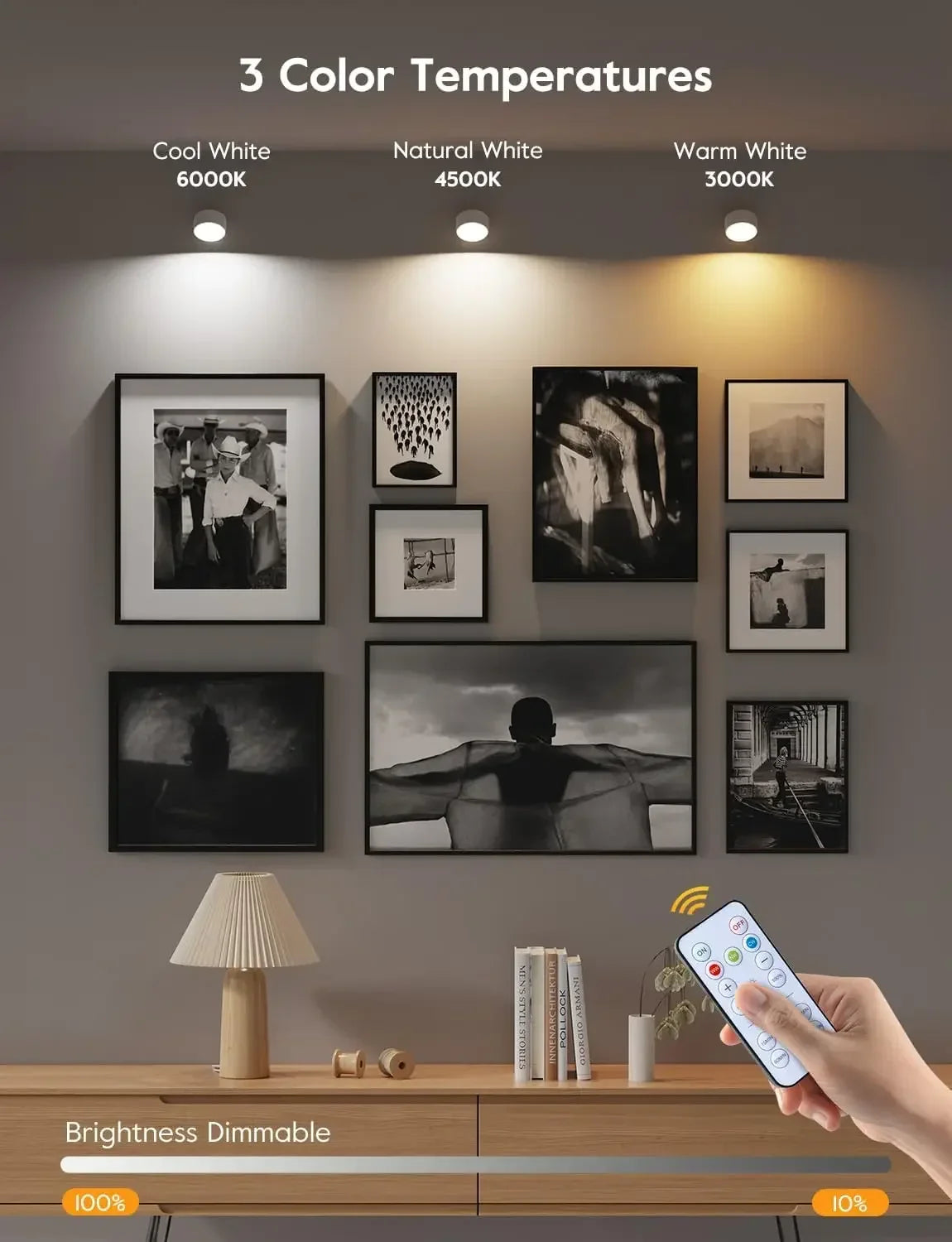 Rechargeable Wall Sconce | Magnetic LED Puck Light, 360° Swivel | Remote and Touch Dimming, Single or Set of 2