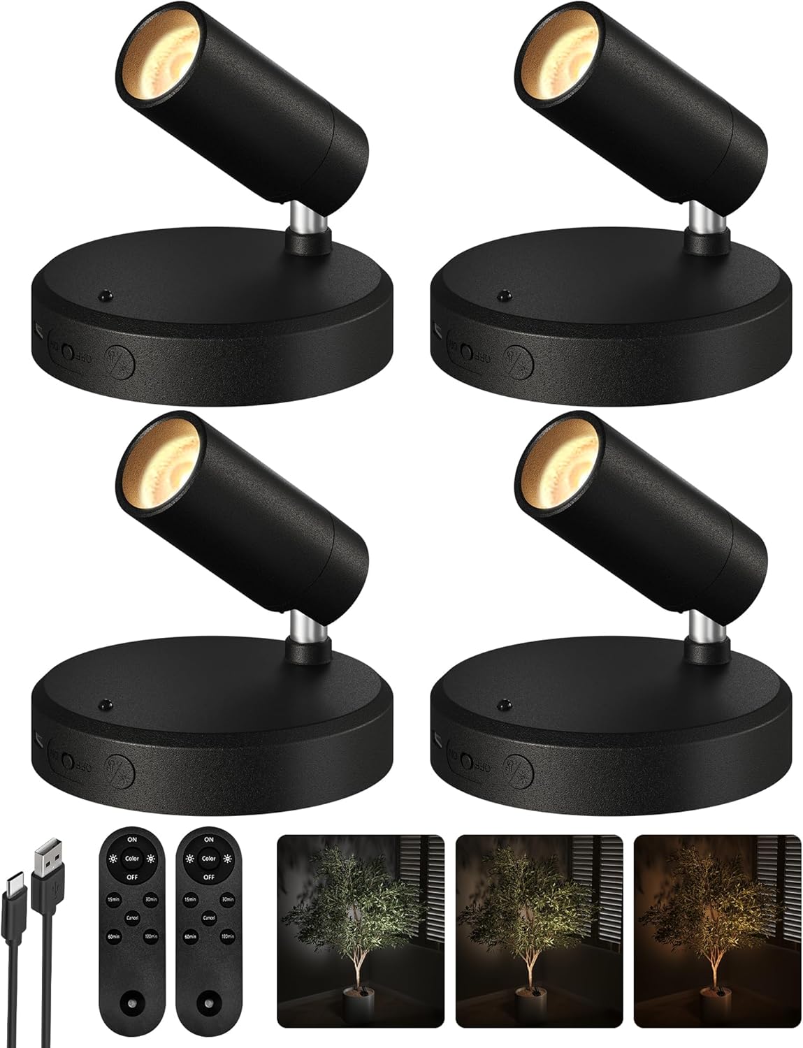 Wireless Accent Spotlight | Rechargeable RGB LED Art Light, 5500mAh | Remote & Touch, Magnetic Mount, 1, 2 or 4