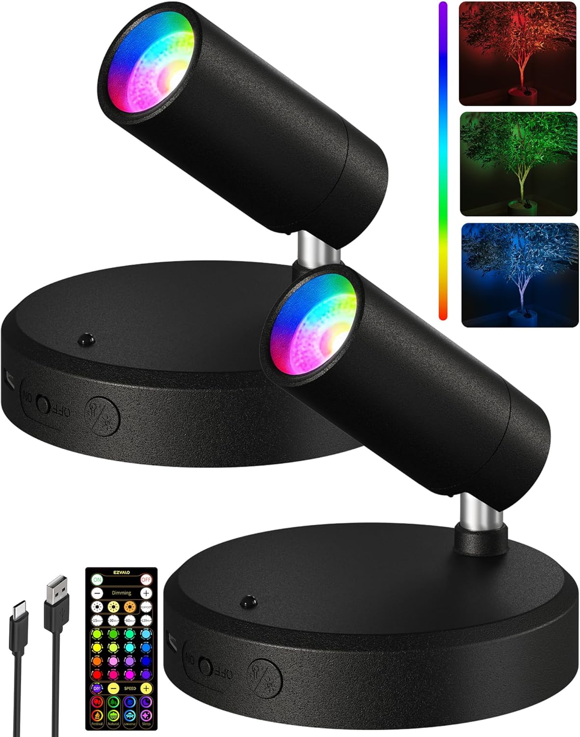 Wireless Accent Spotlight | Rechargeable RGB LED Art Light, 5500mAh | Remote & Touch, Magnetic Mount, 1, 2 or 4