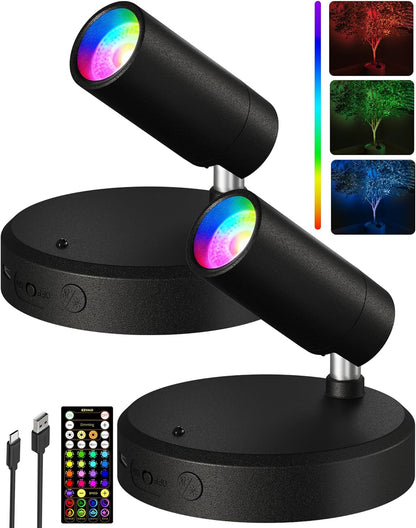 Wireless Accent Spotlight | Rechargeable RGB LED Art Light, 5500mAh | Remote & Touch, Magnetic Mount, 1, 2 or 4