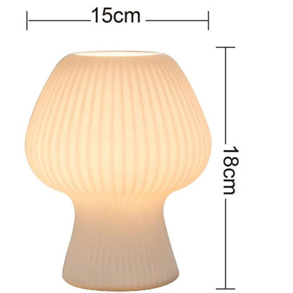 Table Lamp | Ribbed Glass, Vintage Mushroom Design