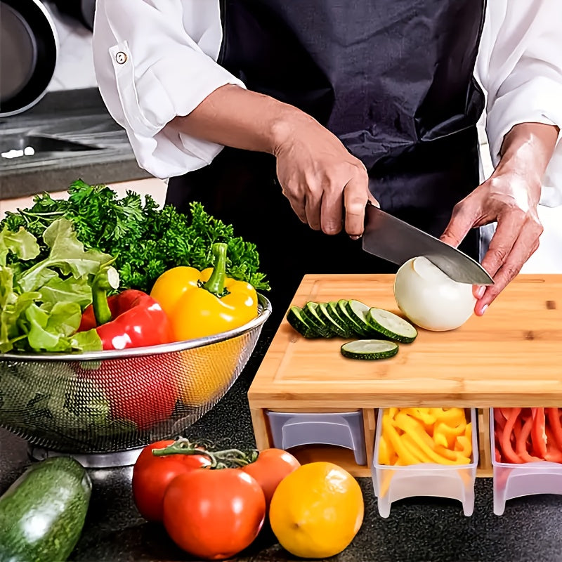 Bamboo Cutting Board Set | 4 Interchangeable Blades, Built-In Storage Trays