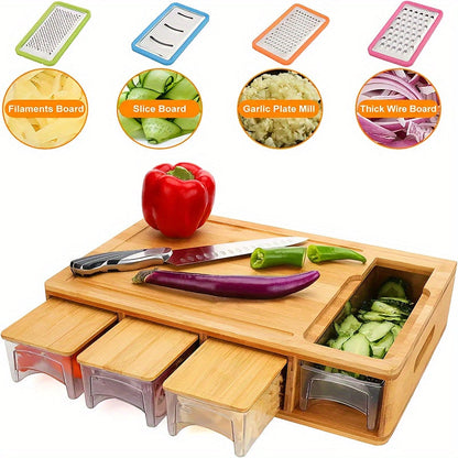 Bamboo Cutting Board Set | 4 Interchangeable Blades, Built-In Storage Trays