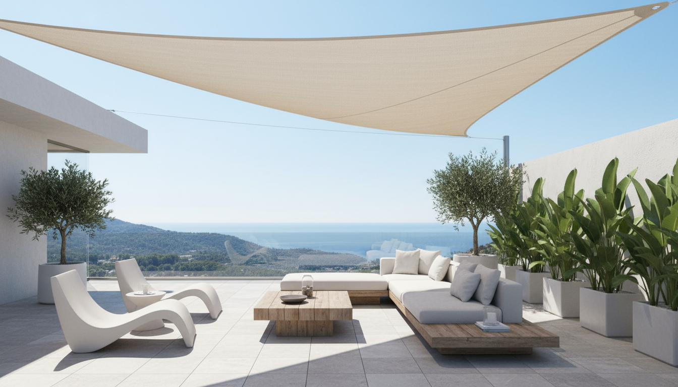 TriBlocker Shade Sail | Waterproof Polyester Triangle Design | UV Protection, Easy Installation