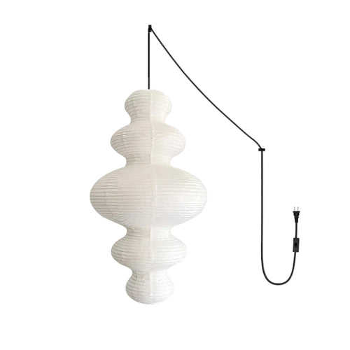 Rice Paper Pendant Light | 18.5 x 32 in Sculptural Paper Shade on a Bamboo Frame | Plug-In, 15 ft Cord, E26